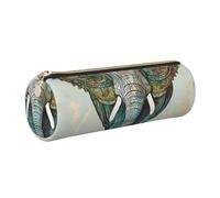 DENMER Elephant Print Printed Leather Pencil Case Cute Stationery Organizer Round Makeup Bag Pen Pouch, Gold Zipper