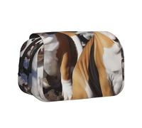 DENMER English Bulldogs Printed Flip Pencil Case with 2 Compartments, Large Capacity, Portable Stationery Organizer for School, Travel and Art