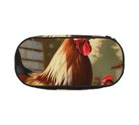 DENMER Farm Print Chicken and Rooster Printed Oxford Fabric Pencil Case with Spacious Design for School, Office, Travel - Multi-Use Stationery & Makeup Pouch