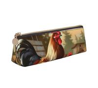 DENMER Farm Print Chicken and Rooster Printed Zipper Pencil Case Cute Stationery Organizer PVC Leather Triangle Makeup Bag Pen Pouch