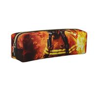 DENMER Firefighter Fireman Flame Printed Leather Pencil Case Cute Stationery Organizer Simple Makeup Bag Pen Pouch, Gold Zipper