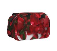 DENMER Floating red Rose Petals Printed Flip Pencil Case with 2 Compartments, Large Capacity, Portable Stationery Organizer for School, Travel and Art