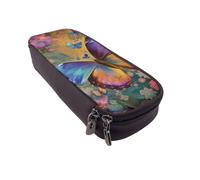 DENMER Flower Butterfly Printed Leather Flip Pencil Case - Multifunctional Organizer for School, Office & Travel