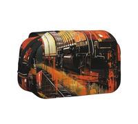 DENMER Freight Train Printed Flip Pencil Case with 2 Compartments, Large Capacity, Portable Stationery Organizer for School, Travel and Art