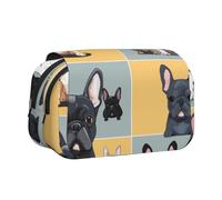 DENMER French Bulldog Printed Flip Pencil Case with 2 Compartments, Large Capacity, Portable Stationery Organizer for School, Travel and Art