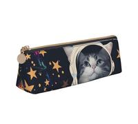 DENMER Fun cat Astronaut Printed Zipper Pencil Case Cute Stationery Organizer PVC Leather Triangle Makeup Bag Pen Pouch