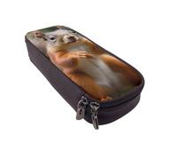 DENMER Funny Animal Squirrel Printed Leather Flip Pencil Case - Multifunctional Organizer for School, Office & Travel