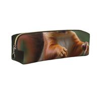 DENMER Funny Animal Squirrel Printed Leather Pencil Case Cute Stationery Organizer Simple Makeup Bag Pen Pouch, Gold Zipper