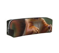 DENMER Funny Animal Squirrel Printed Leather Pencil Case Cute Stationery Organizer Simple Makeup Bag Pen Pouch, Silver Zipper