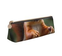 DENMER Funny Animal Squirrel Printed Zipper Pencil Case Cute Stationery Organizer PVC Leather Triangle Makeup Bag Pen Pouch