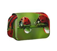 DENMER Funny Ladybug Printed Flip Pencil Case with 2 Compartments, Large Capacity, Portable Stationery Organizer for School, Travel and Art