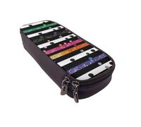 DENMER Glitter Rainbow Polka Dot Stripe Black and White 3 Printed Leather Flip Pencil Case - Multifunctional Organizer for School, Office & Travel