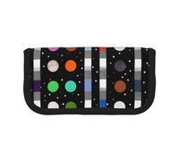 DENMER Glitter Rainbow Polka Dot Stripe Black and White 4 Printed Canvas Pencil Case, Spacious Pen Pouch for School, Office and Travel