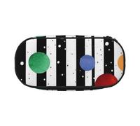 DENMER Glitter Rainbow Polka Dot Stripe Black and White Printed Oxford Fabric Pencil Case with Spacious Design for School, Office, Travel - Multi-Use Stationery & Makeup Pouch