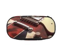 DENMER Guitar British Flag Printed Oxford Fabric Pencil Case with Spacious Design for School, Office, Travel - Multi-Use Stationery & Makeup Pouch