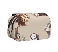 DENMER Hairy Ferret Printed Flip Pencil Case with 2 Compartments, Large Capacity, Portable Stationery Organizer for School, Travel and Art