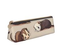 DENMER Hairy Ferret Printed Zipper Pencil Case Cute Stationery Organizer PVC Leather Triangle Makeup Bag Pen Pouch