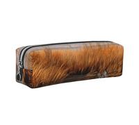 DENMER Hunting Flying Wild Duck 2 Printed Leather Pencil Case Cute Stationery Organizer Simple Makeup Bag Pen Pouch, Silver Zipper