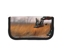 DENMER Hunting Flying Wild Duck 3 Printed Canvas Pencil Case, Spacious Pen Pouch for School, Office and Travel