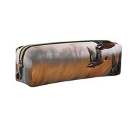 DENMER Hunting Flying Wild Duck 3 Printed Leather Pencil Case Cute Stationery Organizer Simple Makeup Bag Pen Pouch, Gold Zipper