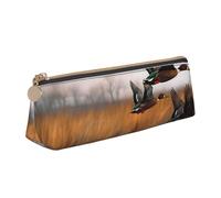 DENMER Hunting Flying Wild Duck 3 Printed Zipper Pencil Case Cute Stationery Organizer PVC Leather Triangle Makeup Bag Pen Pouch
