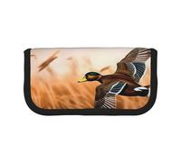 DENMER Hunting Flying Wild Duck 4 Printed Canvas Pencil Case, Spacious Pen Pouch for School, Office and Travel