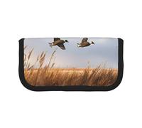 DENMER Hunting Flying Wild Duck Printed Canvas Pencil Case, Spacious Pen Pouch for School, Office and Travel