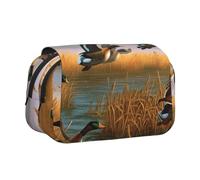 DENMER Hunting Flying Wild Ducks 7 Printed Flip Pencil Case with 2 Compartments, Large Capacity, Portable Stationery Organizer for School, Travel and Art