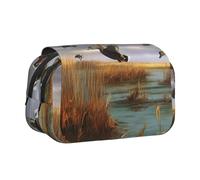 DENMER Hunting Flying Wild Ducks 8 Printed Flip Pencil Case with 2 Compartments, Large Capacity, Portable Stationery Organizer for School, Travel and Art