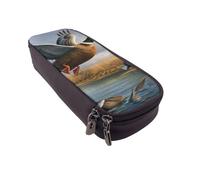 DENMER Hunting Flying Wild Ducks by The Lake Printed Leather Flip Pencil Case - Multifunctional Organizer for School, Office & Travel