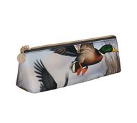 DENMER Hunting Flying Wild Ducks Printed Zipper Pencil Case Cute Stationery Organizer PVC Leather Triangle Makeup Bag Pen Pouch