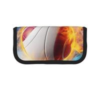 DENMER Ice and Fire Volleyball Printed Canvas Pencil Case, Spacious Pen Pouch for School, Office and Travel