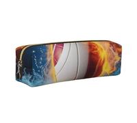 DENMER Ice and Fire Volleyball Printed Leather Pencil Case Cute Stationery Organizer Simple Makeup Bag Pen Pouch, Gold Zipper