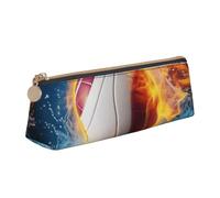 DENMER Ice and Fire Volleyball Printed Zipper Pencil Case Cute Stationery Organizer PVC Leather Triangle Makeup Bag Pen Pouch
