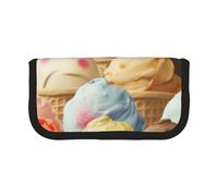 DENMER Ice Cream Printed Canvas Pencil Case, Spacious Pen Pouch for School, Office and Travel