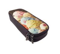 DENMER Ice Cream Printed Leather Flip Pencil Case - Multifunctional Organizer for School, Office & Travel