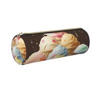 DENMER Ice Cream Printed Leather Pencil Case Cute Stationery Organizer Round Makeup Bag Pen Pouch, Gold Zipper