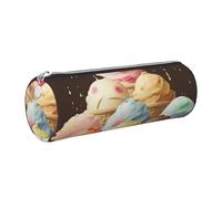 DENMER Ice Cream Printed Leather Pencil Case Cute Stationery Organizer Round Makeup Bag Pen Pouch, Silver Zipper