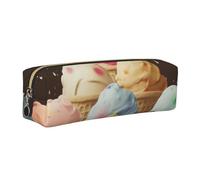 DENMER Ice Cream Printed Leather Pencil Case Cute Stationery Organizer Simple Makeup Bag Pen Pouch, Gold Zipper
