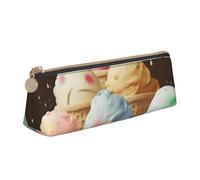 DENMER Ice Cream Printed Zipper Pencil Case Cute Stationery Organizer PVC Leather Triangle Makeup Bag Pen Pouch