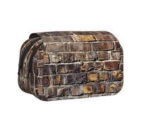 DENMER Industrial Brick Wall Background Printed Flip Pencil Case with 2 Compartments, Large Capacity, Portable Stationery Organizer for School, Travel and Art