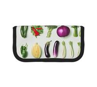 DENMER Introduction of Various Vegetables Printed Canvas Pencil Case, Spacious Pen Pouch for School, Office and Travel