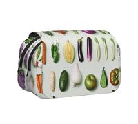 DENMER Introduction of Various Vegetables Printed Flip Pencil Case with 2 Compartments, Large Capacity, Portable Stationery Organizer for School, Travel and Art