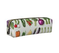DENMER Introduction of Various Vegetables Printed Leather Pencil Case Cute Stationery Organizer Simple Makeup Bag Pen Pouch, Gold Zipper