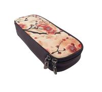 DENMER Japanese Plum Floral Printed Leather Flip Pencil Case - Multifunctional Organizer for School, Office & Travel