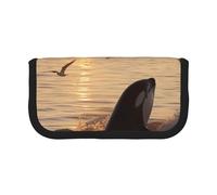 DENMER Killer Whale Under Sunset Printed Canvas Pencil Case, Spacious Pen Pouch for School, Office and Travel