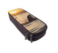 DENMER Killer Whale Under Sunset Printed Leather Flip Pencil Case - Multifunctional Organizer for School, Office & Travel