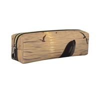 DENMER Killer Whale Under Sunset Printed Leather Pencil Case Cute Stationery Organizer Simple Makeup Bag Pen Pouch, Gold Zipper