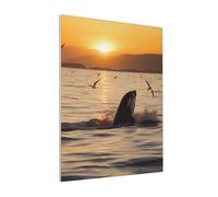 DENMER Killer Whale Under Sunset Printed Solid Wood Frame Canvas Wall Art 20x25 CM - Handmade Framing Square Wall Decor for Bedroom, Living Room, Office