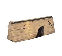 DENMER Killer Whale Under Sunset Printed Zipper Pencil Case Cute Stationery Organizer PVC Leather Triangle Makeup Bag Pen Pouch